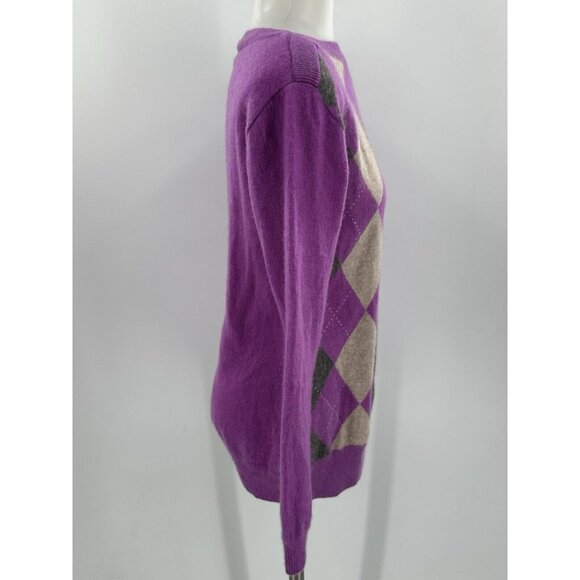 Banana Republic Cashmere Sweater Purple Gray Argyle Boat Neck Medium - Picture 8 of 9